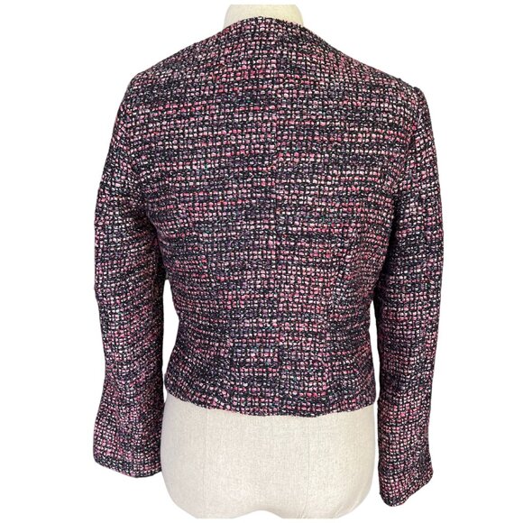 H&M Ladies 10 Med Blazer Wool Blend Fitted V-Neck Crop Zip Jacket Multi Tweed - Picture 3 of 11